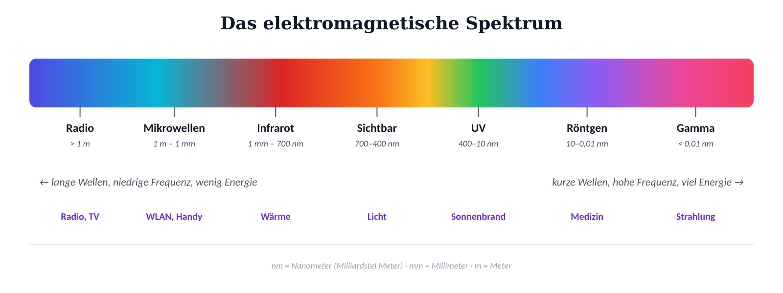 Das elektromagnetische Spektrum von Radiowellen bis Gammastrahlung