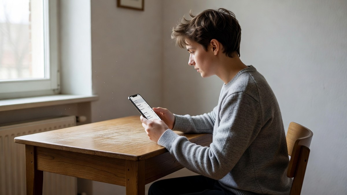 Junge Person schaut auf dem Smartphone eine unscharfe Ausgabenübersicht an, sinnbildlich für das Erfassen von Fixkosten und variablem Konsum (KI-generiert)